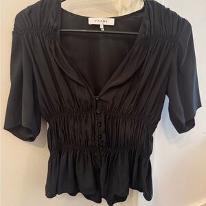 Frame Denim Black Ruched Blouse
